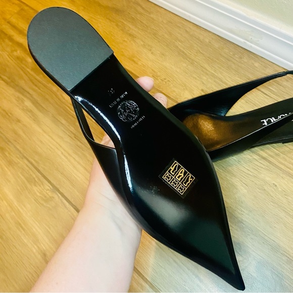 NEW! VERSACE Black Calf Leather La Medusa Slingback Pointed Toe Flats - Picture 14 of 17